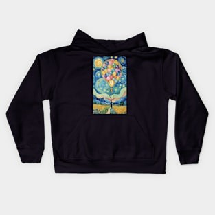 Starry Night Skyline: Van Gogh Inspired Balloon Adventure Kids Hoodie